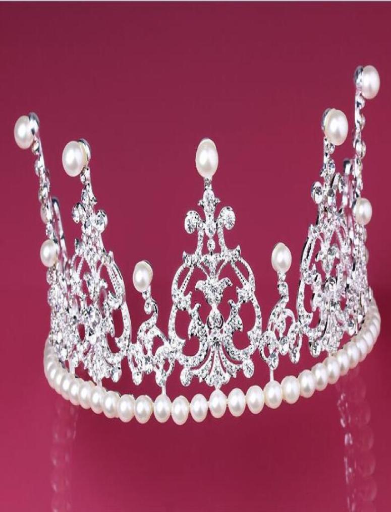 

Bride headdress crown necklace three piece Bridal Crowns Bridal Jewelry Pearl Crystal Tiara Wedding crown Wedding Accessories HT919903083