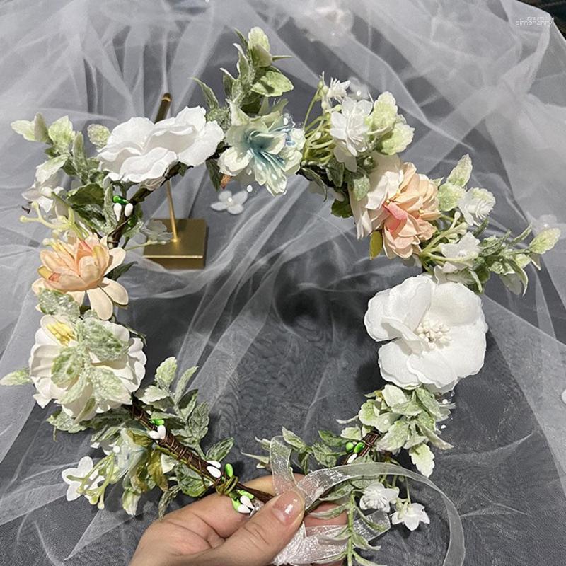 

Hair Clips Wedding Jewelry Flower Crown Headband Floral Headpiece Adjustable Garland Wreath Bride Accessories ML