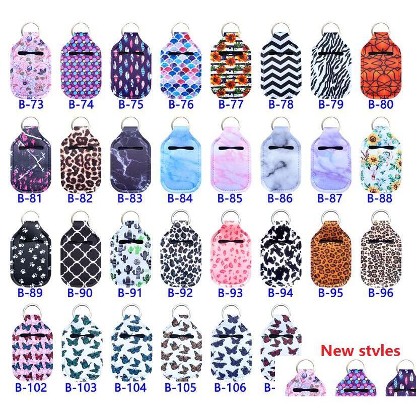

Keychains Lanyards 117 New Styles Neoprene Hand Sanitizer Bottle Holder Keychain Bags 30Ml Bottles With Baseball Butterfly Leopard Dhgzr