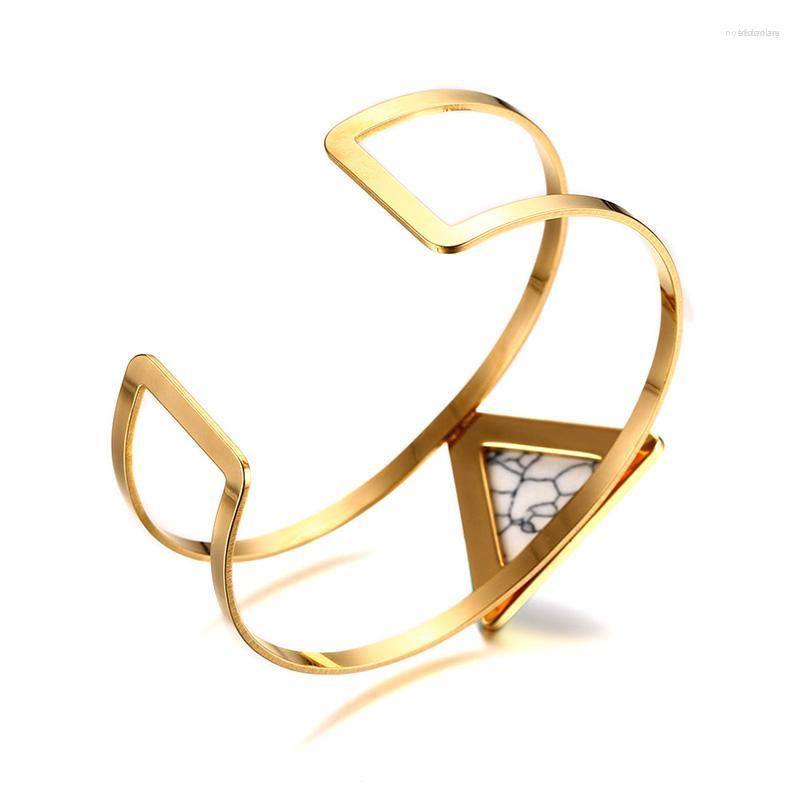 

Bangle 2023 European And American Style Geometric Stainless Steel White Turquoise Material Open Femme Bracelet For Women