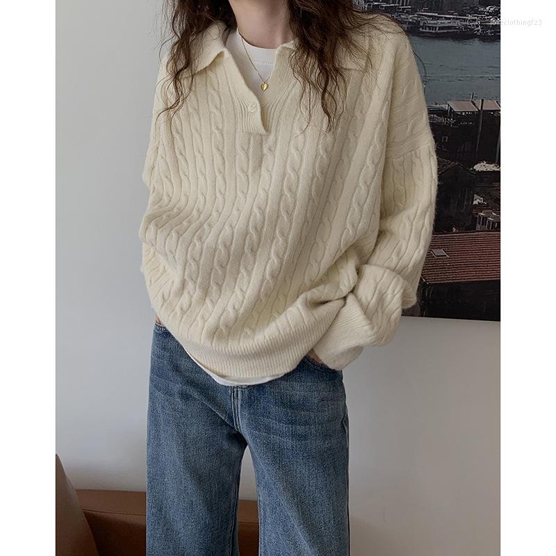 

Women's Sweaters Simple Elegant Women's Sweater Top Oversized Knitted Pullovers Polo Collar Basic Loose Soft Female Knitwear Jumper, Navy blue