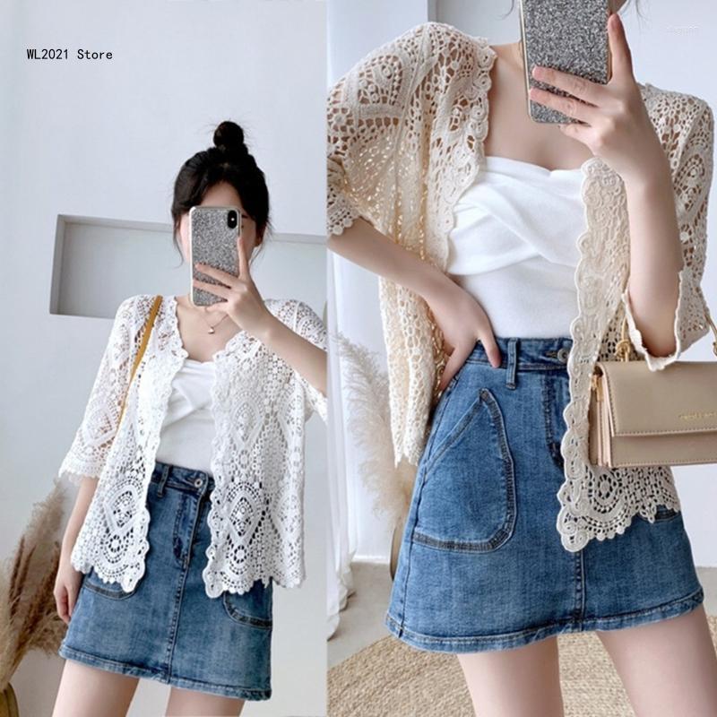 

Women's T Shirts Women's Crochet Cardigan Kimonos Bohemian Long Sleeve Lightweight Soft Oversized Open Front Knitted Sweater Outwear, Apricot