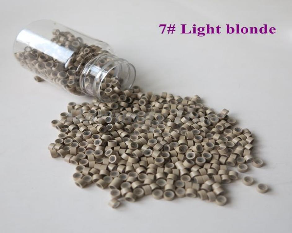 

Whole 1000pcsbottle 533mm 7Light blonde Aluminium Silicone Lined Micro RingsLinksBeads for Feather Human Hair Extensions1230269