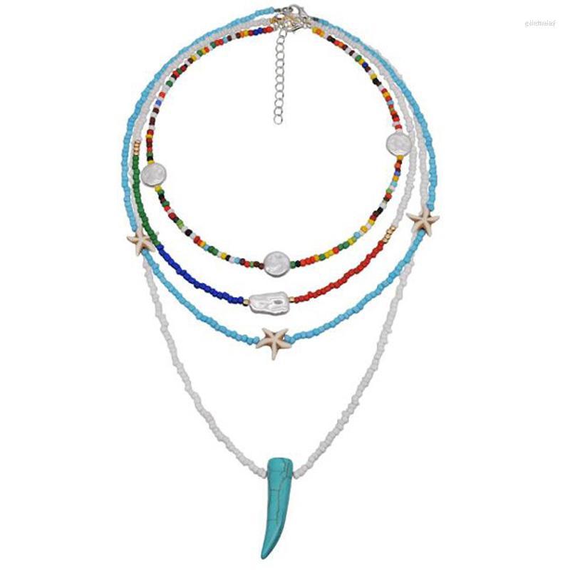

Choker Boho Multilayer Bead Necklace Design Fashion Simple Selling Ethnic Beach Seed Horn For Women Gift