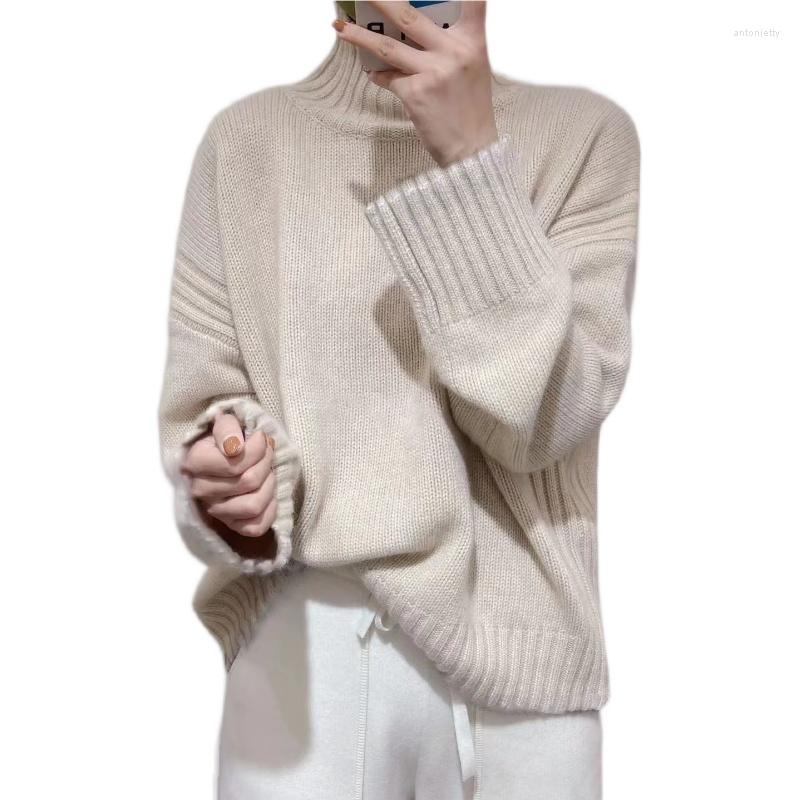 

Women' Sweaters Pullover Cashmere Sweater Women' High Collar Loose Autumn Winter Long Sleeve Knitted Solid Casual Wool Sweate, Beige