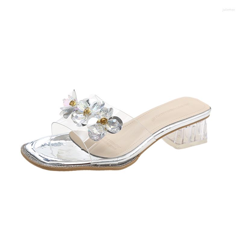 

Sandals 2023 Summer Fashion Women's Floral Square Heel Casual Shoes Sandalias Transparente Chaussure Femme, Picture shown