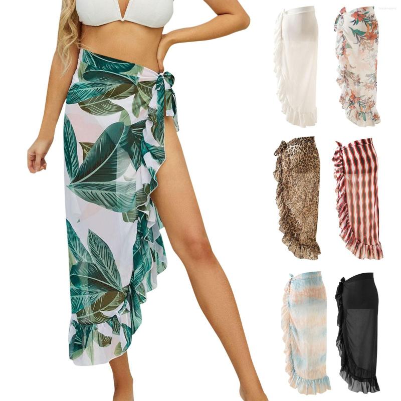 

Women's Swimwear Beach Dress Summer Long Flower Solid Color Leopard Print Pattern Travel Sun Bikini, Red