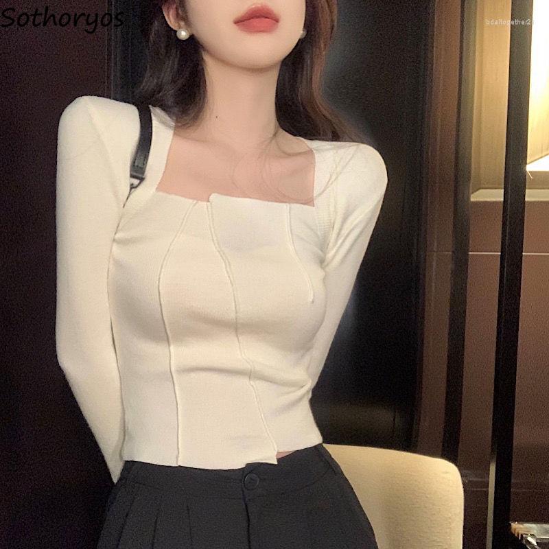 

Women' T Shirts T-Shirts Women Spring Slim Crop Tops Design Irregular Stylish Ulzzang Temperament Long Sleeve Chic Aesthetic All-match, White