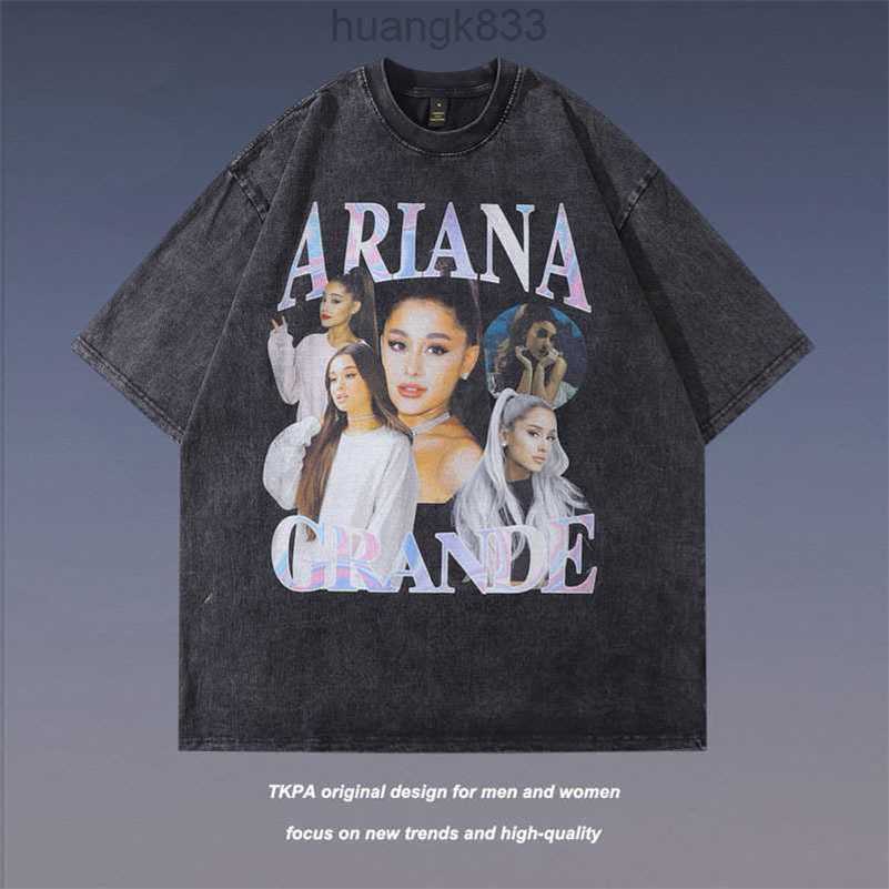 

TKPA High Street Vintage Portrait Print Distressed Short Sleeve T-shirt Men's Hip Hop Loose Half Sleeve T-shirt, 890