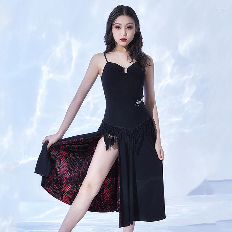 

Stage Wear Latin Dance Dress For Girls Black Fringe Competition Clothing Kids Ballroom Costume Summer Practice DNV16523, Tops