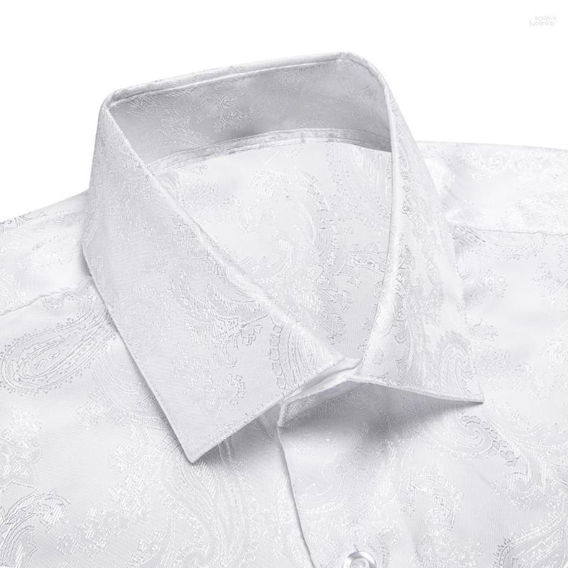 

Men' Dress Shirts Men' Hi-Tie White Paisley Silk Mens Summer Lapel Collar Long Sleeve Outerwear Light Hawaii Aloha Shirt For Male, Cydj1036