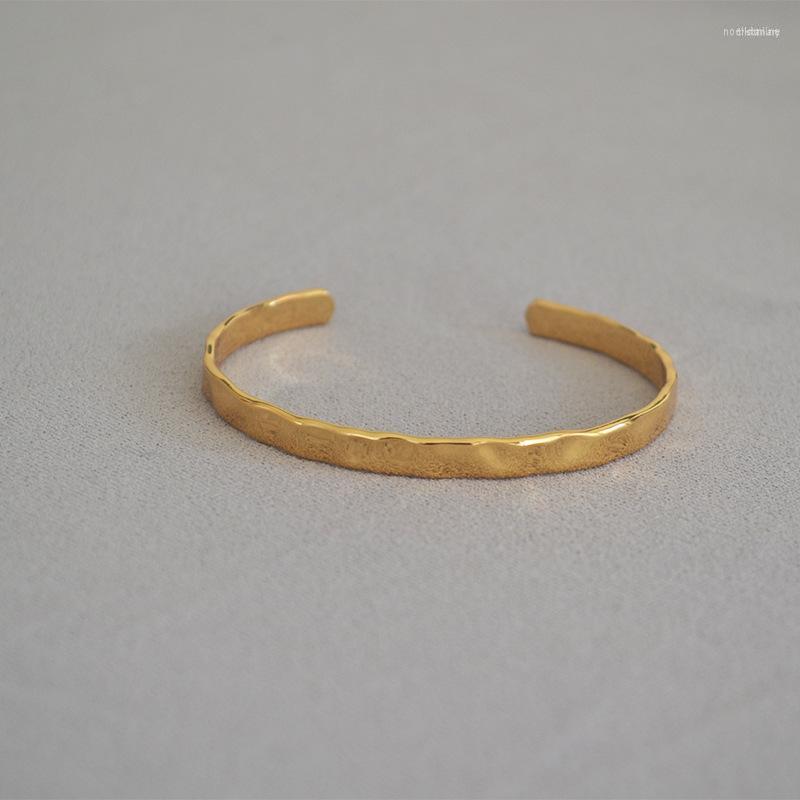 

Bangle Korean Version Simple Retro Bump Hammered Texture Brass Gold-plated Opening Temperament Thin Bracelet Female