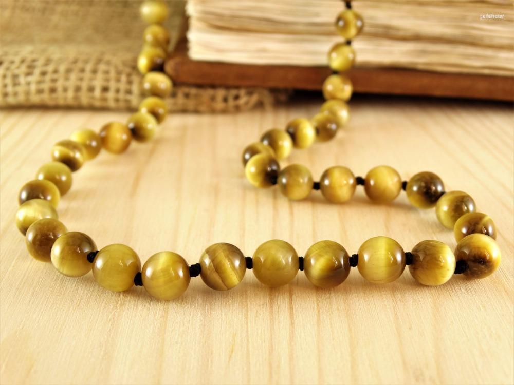 

Chains Necklace Knotted 20/30/42inch 8MM Golden Tiger Eye Stone Long Necklaces Yoga Mala Beads Endless Infinity Hand