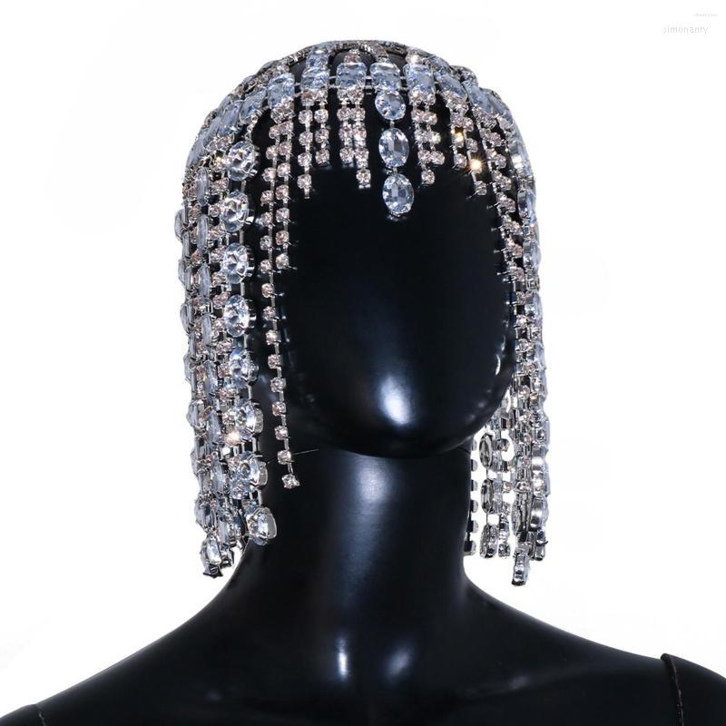 

Hair Clips Tassel Rhinestone Cap Women Dancewear Head Chain Headband For Girls Nightclub
