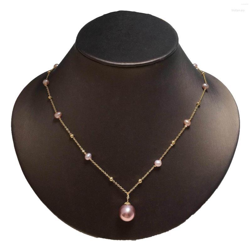 

Pendant Necklaces 5-6mm Natural Freshwater Pearl Necklace 18K Gold Wrapped Stars Gift Jewelry For Women