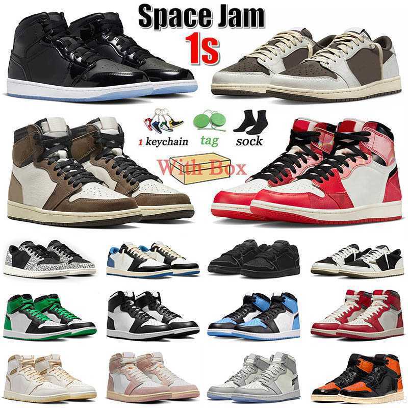 

x Ts 1s with Box Basketball Shoes Jumpman Washed Pink 1 Mid Space Jam High Low Travis Reverse Mocha Black Phantom Olive Men Women Sneakers, 12