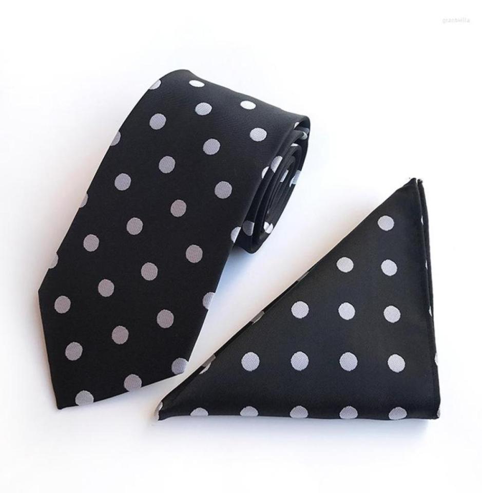 

Bow Ties 8 Cm Mens Classic Tie Silk Jacquard Woven Black White Polka Dot Necktie Hanky Sets For Man Wedding Business Party Gravata6790257