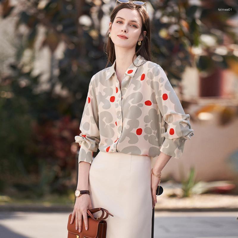 

Women' Blouses Silk Blouse Women Shirt Casual Style Printed Single-breasted Turn Down Neck Long Sleeve Fashion, Picture shown