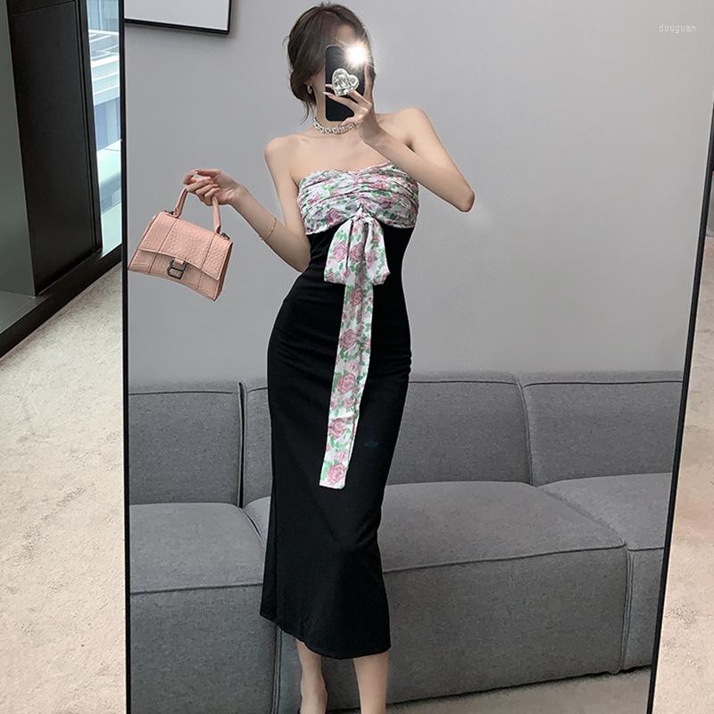 

Casual Dresses 2023 Women' Dress Sexy Slim Fit Spliced Floral Bra H-Shape, Black