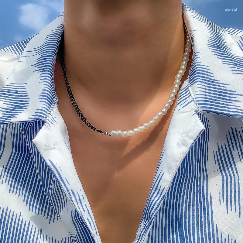 

Chains IngeSight.Z Imitation Pearl Chain Choker Necklaces Asymmetrical Black Color Link Collar Women Men Neck JewelryChains Gord22