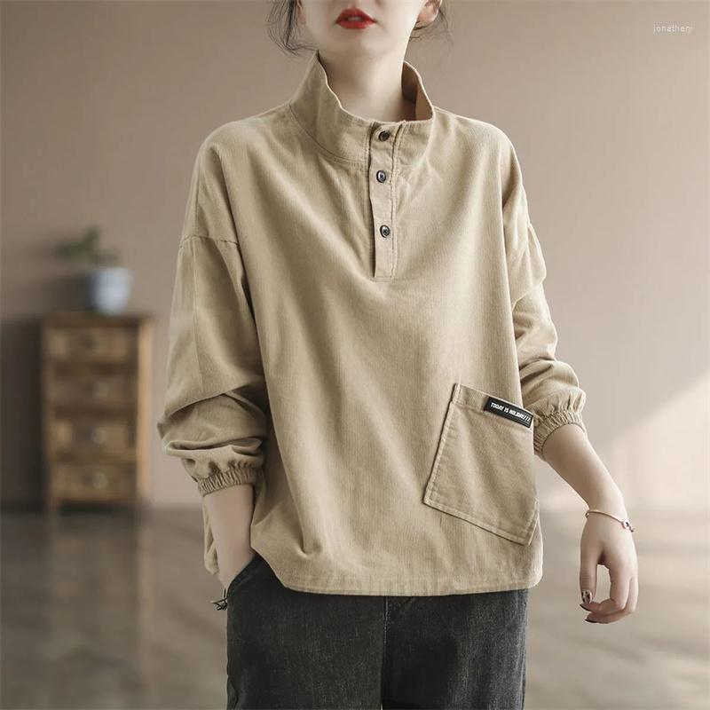 

Women's Hoodies 2023 Corduroy Pullover Coat Women's Literary Retro Thin Striped Velvet Spring Sweater Ladies Loose And Commuter W20, Khaki