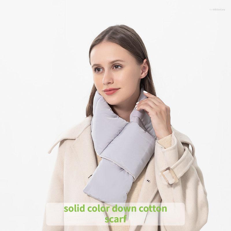 

Scarves 2023 Thicken Warm Down Cotton Padded Winter Scarf Women Korean Brief Solid High Street Bib False Collar Neck Color Wholesale