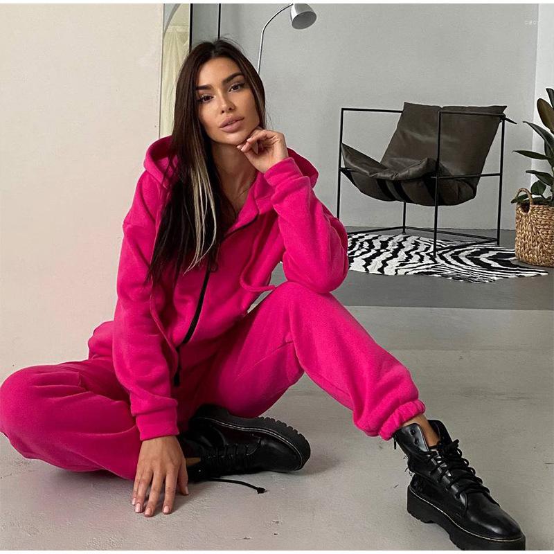 

Women' Two Piece Pants 2023 Solid Color Y2K European And American Autumn Winter Fashion Zipper Sweater Sports Leisure Two-Piece Set, Black