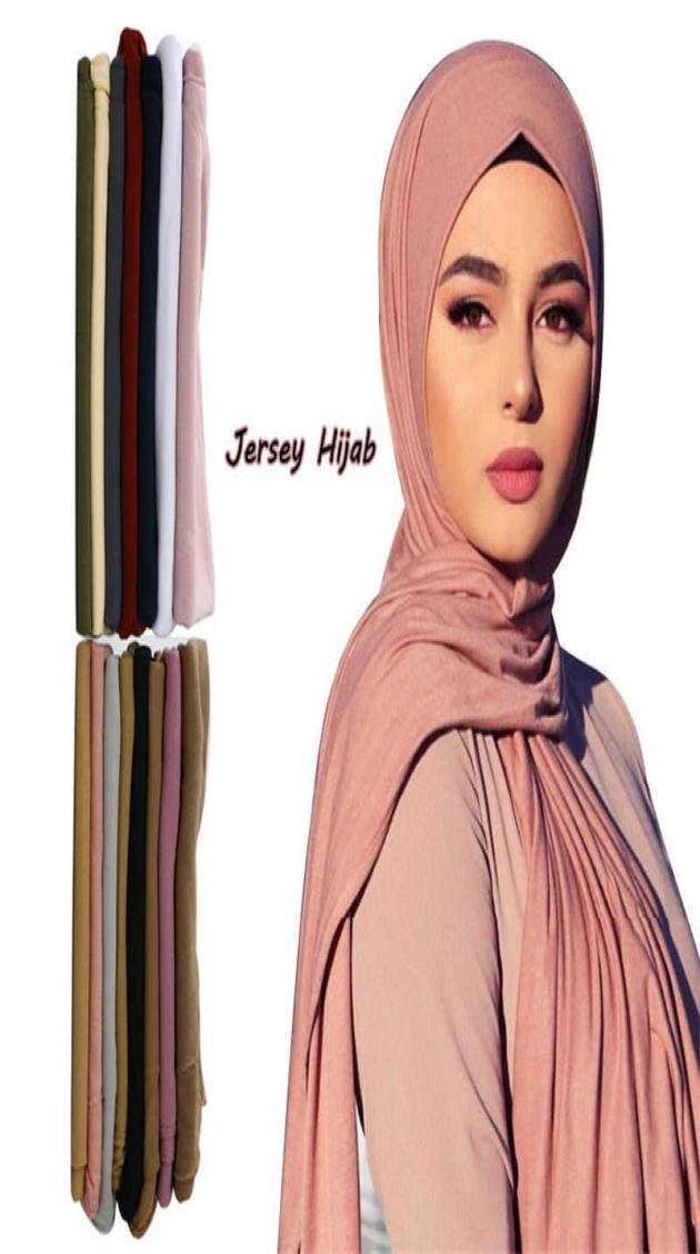 

2020 New Muslim hijab Women jersey scarf shawls and wraps Plain Hijabs turban foulard femme Arab head scarf kopftuch 60160cm X0804559198