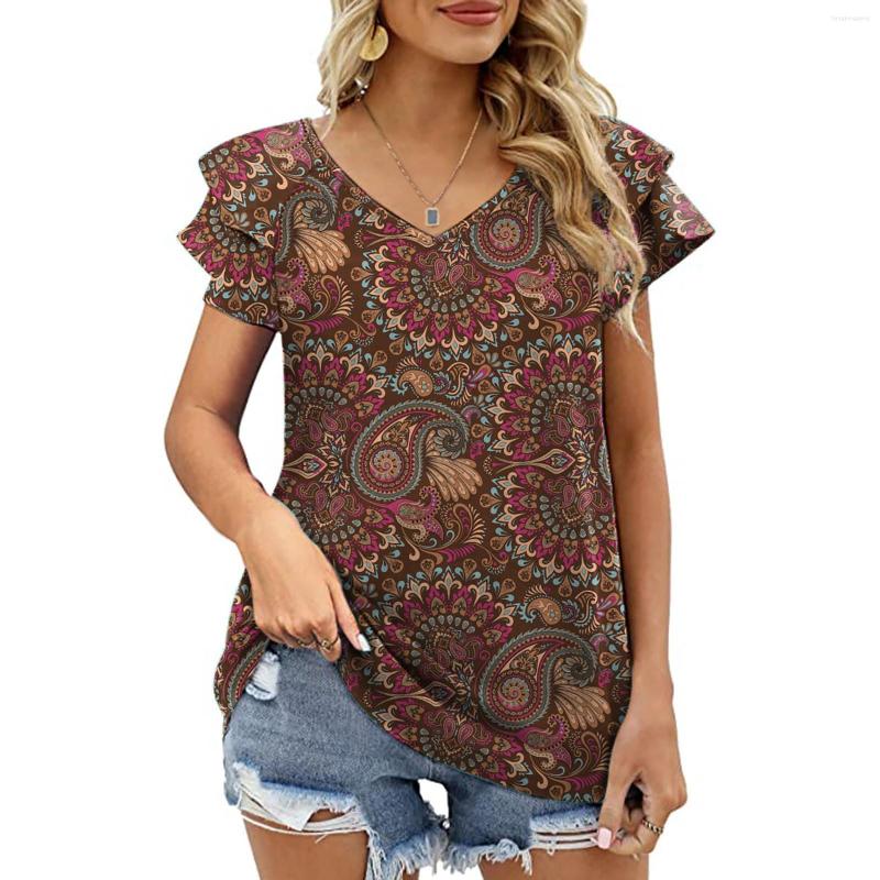 

Women's Blouses Womens Tops 2023 Summer Double Ruffle Short Sleeve V Neck Casual, Sky blue