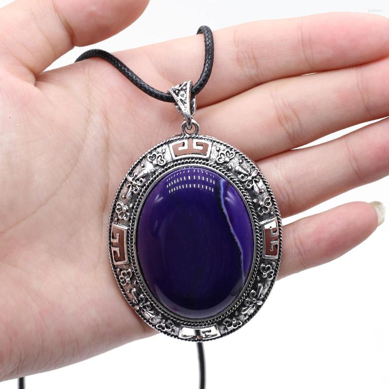 

Pendant Necklaces Natural Stone Oval Shape Antique Silver Color Lapis Lazuli Crystal For Women Fashion Pendants Necklace Jewelry Gifts