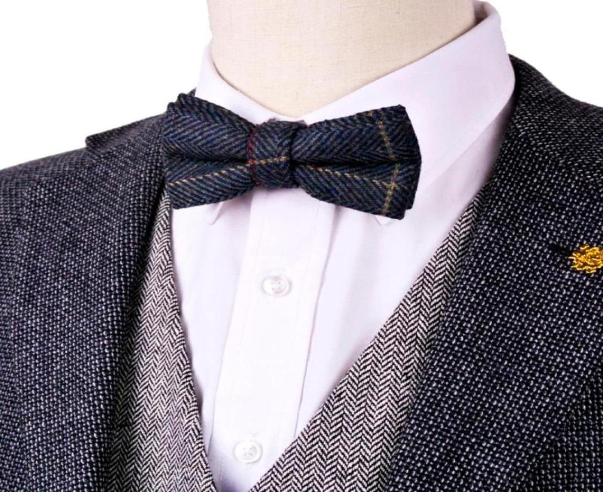 

Bow Ties Handmade Checked Navy Blue Khak Beige Camel Mens Pretied Tuxedo Tie Wool Adjustable Trendy Whole3126995