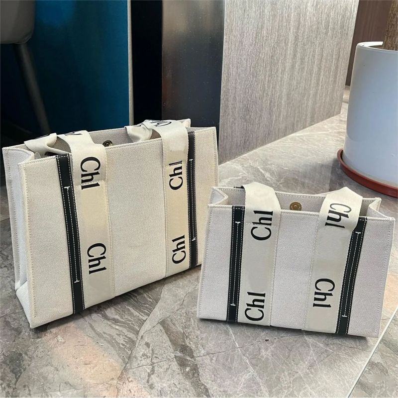 

large tote bag handbag bag fashion purse woman tote shoulder bag woody tote bag Linen canvas shiny calfskin with Woody ribbon White beige brown designer bag, Black-2