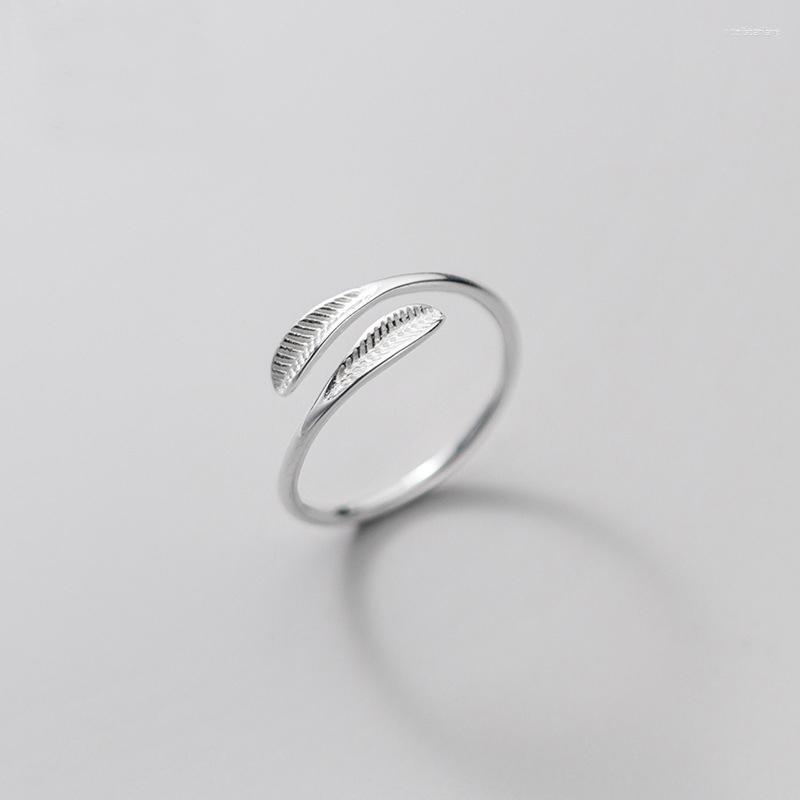 

Cluster Rings Real 925 Sterling Silver Simple Leaves Open RIng Cute Leaf Adjustable Fine Jewelry For Women J0057