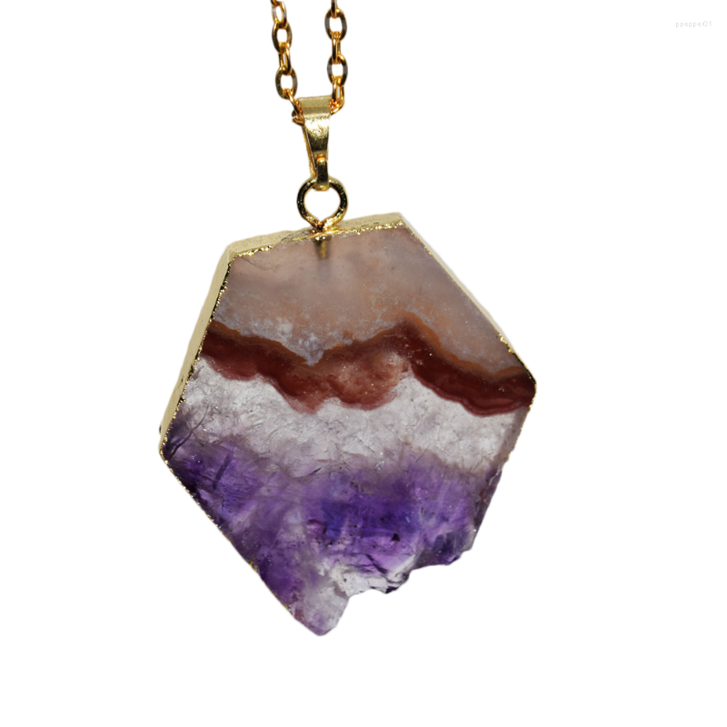 

Pendant Necklaces 2023 Style Jewelry Necklace Purple Crystal Stone Chain Amethyst Female Hexagonal Raw Geode Druzy Quartz