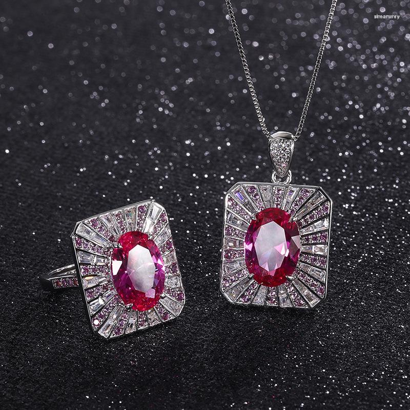 

Necklace Earrings Set Vintage 10 14MM Ruby Rings Lab Gemstone Pendant Wedding Party Gift For Girlfriend Accessories Wholesale, Picture shown