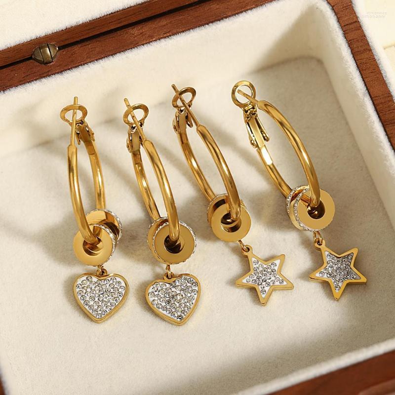

Hoop Earrings Greatera Exquisite Full Rhinestone Star Heart Stainless Steel For Women Gold Plated Big Circle Jewelry