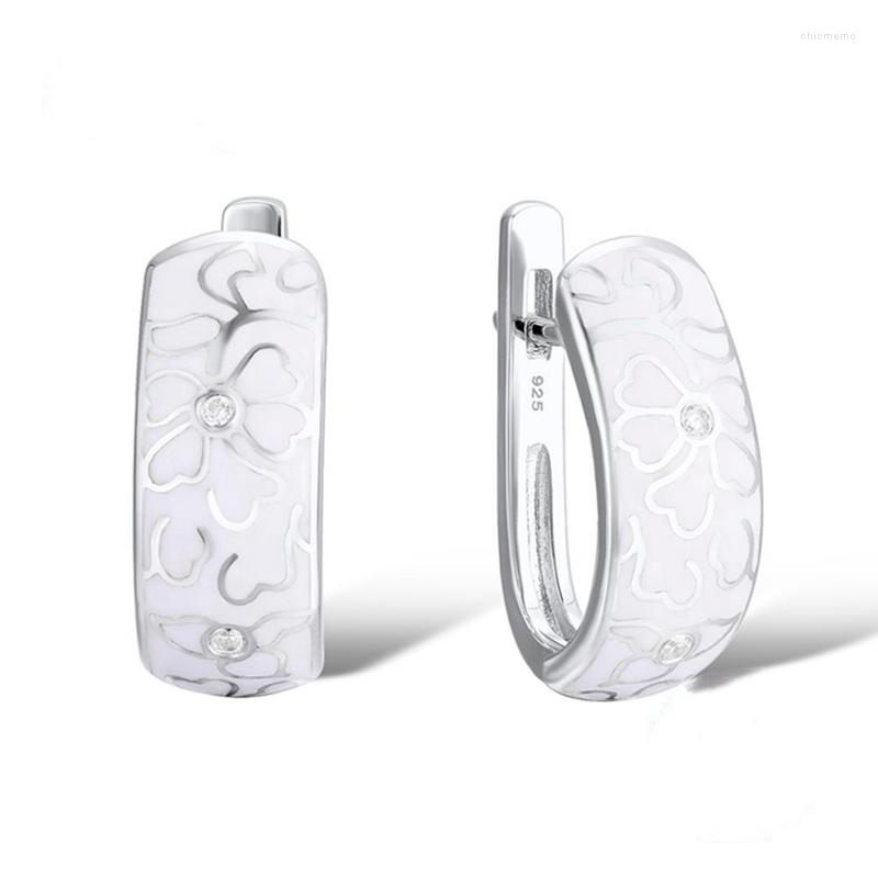 

Stud Earrings Retro Handmade Ceramic For Women National Wind White Flowers Imitation Porcelain Jewelry