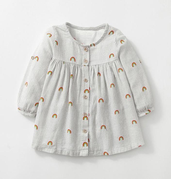 

Baby Girl Dress Fashion Rainbow Striped Printed Dresses Cotton Casual Toddler Dress INS Baby Clothing4184444, Pink