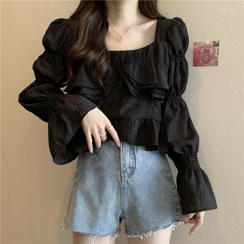 

Women's Blouses Women Clothing 2023 French Style Temperament Black Shirt Spring Unique Fashion Chic Top Design Sense Long Sleeved, White