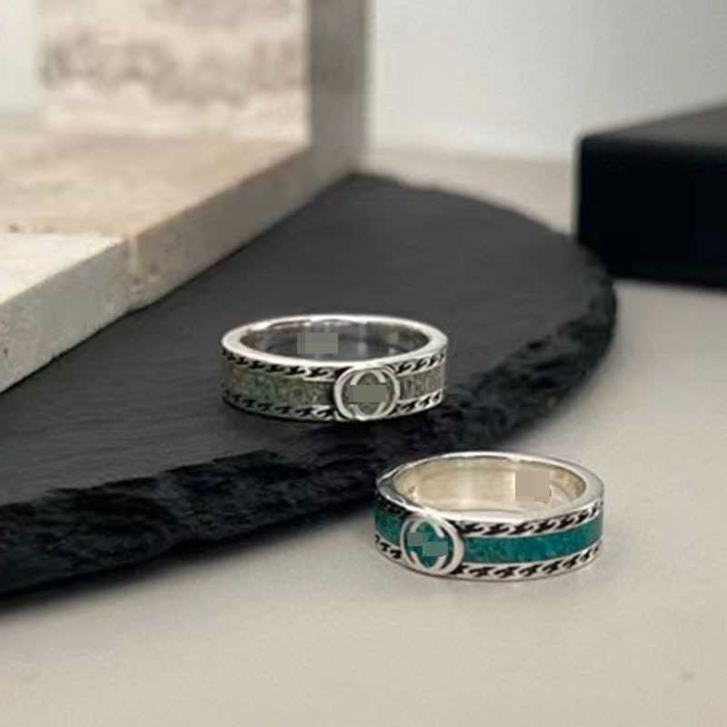 

High version sterling silver classic drop glue marble enamel family ring for both men and women