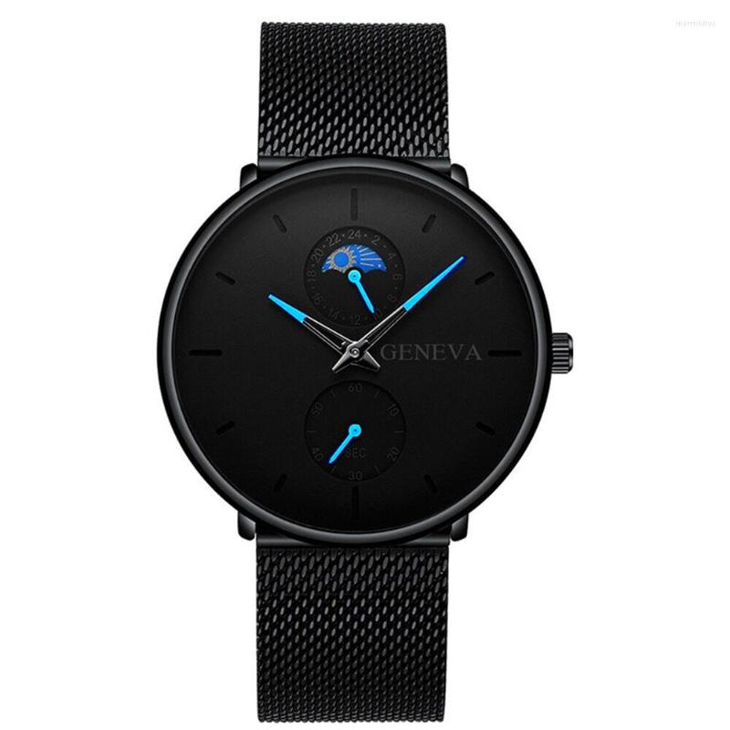 

Wristwatches Men's Watches Colored Pointer Ultra Thin Clock Business Stainless Steel Mesh Belt Luxury Fashion Quartz Watch Calendar 2023, 11