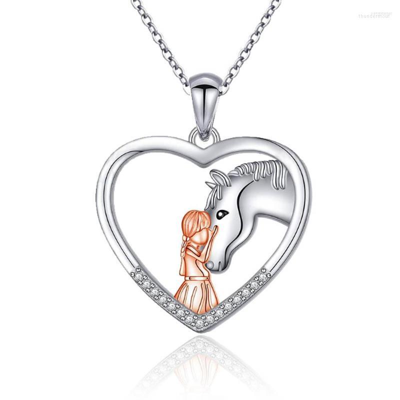

Chains Copper Girls&horse Necklace Lovely Animal Heart Zircon Pendant Fashion Christmas Mother Day Jewelry For Women Pet Lover
