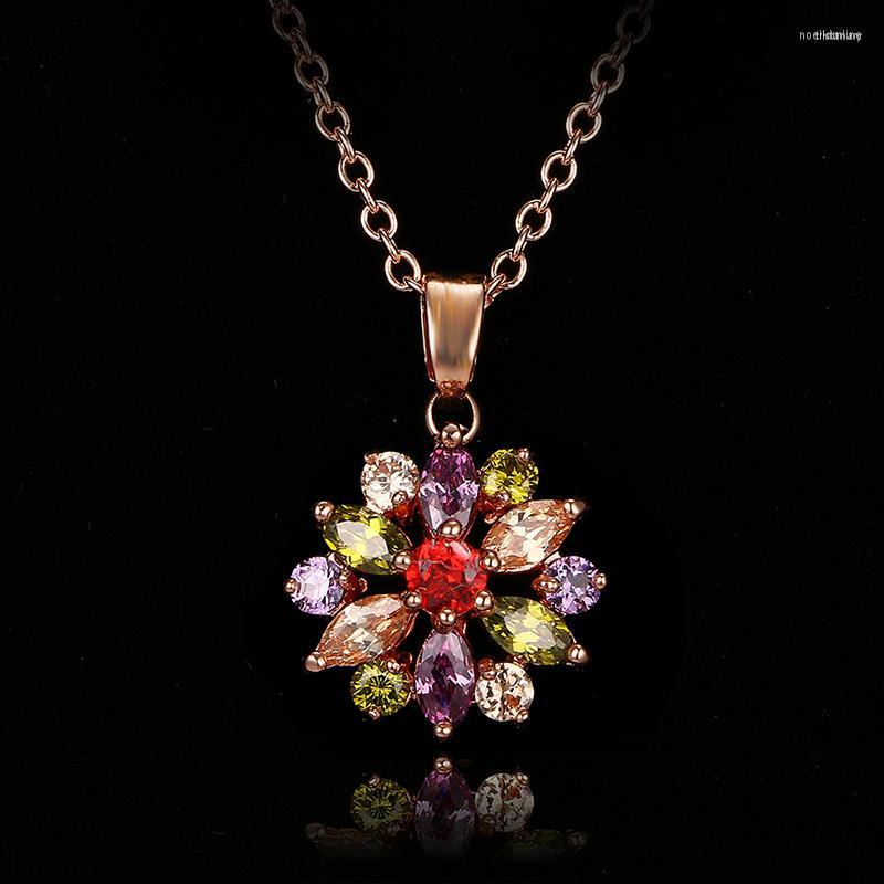 

Pendant Necklaces AMC Luxury Female Flower Multi Color Cubic Zirconia Necklace Women Wedding Party Dating Wearring Jewelry Gift For