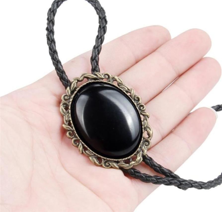 

Bow Ties Bolo Tie Retro Shirt Chain Imitation Of Obsidian Poirot Rope Leather Necklace Long Hang1551209