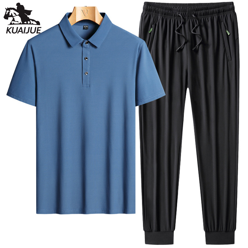 

Mens Tracksuits Short sleeve Tracksuit men Set 7XL 8XL 9XL 2 pieces Sets summertime casual Clothing Solid color 8577 230627, Peacock blue