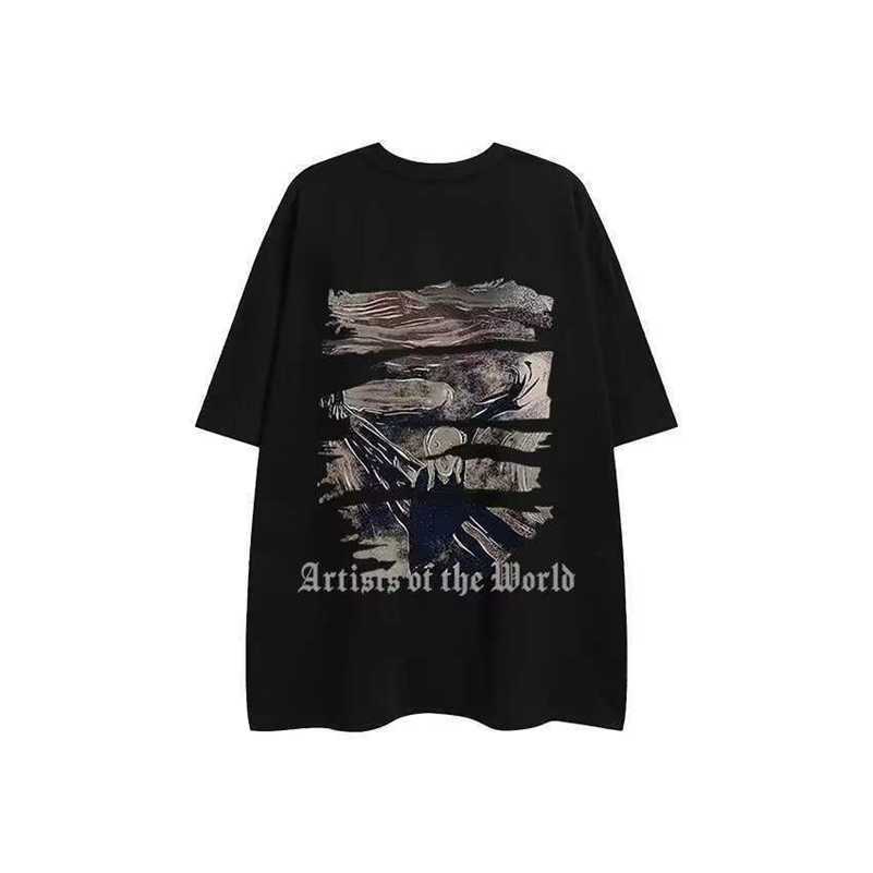 

Short Sleeve Men's and Women's Summer High Street Fashion Brand T-shirt Oversize High Grade Feeling Ruffian Handsome Fried Street Versatile Half Sleeve, White 240g