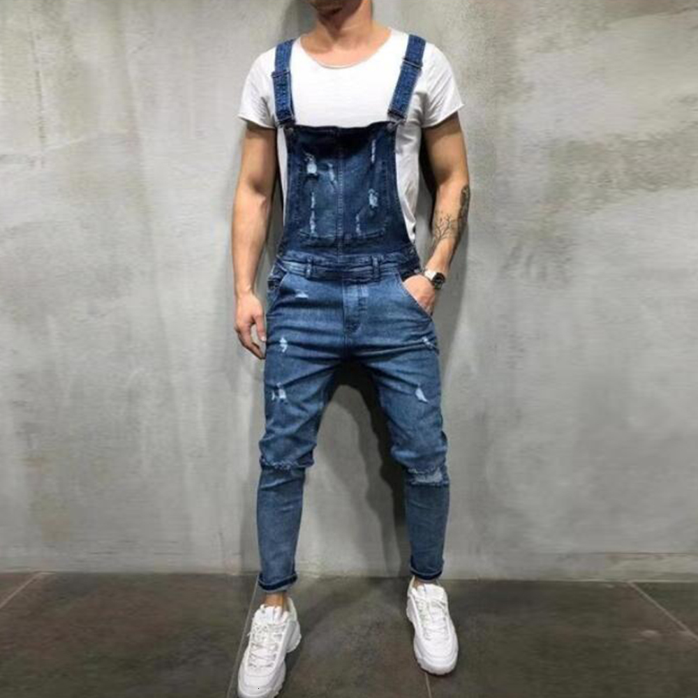 

Men's Jeans Men Denim Cloth Pants Tear Trousers Fashion Jumpsuits High Street Overalls Waist Casual Sling Pantsl 230628, Deep blue