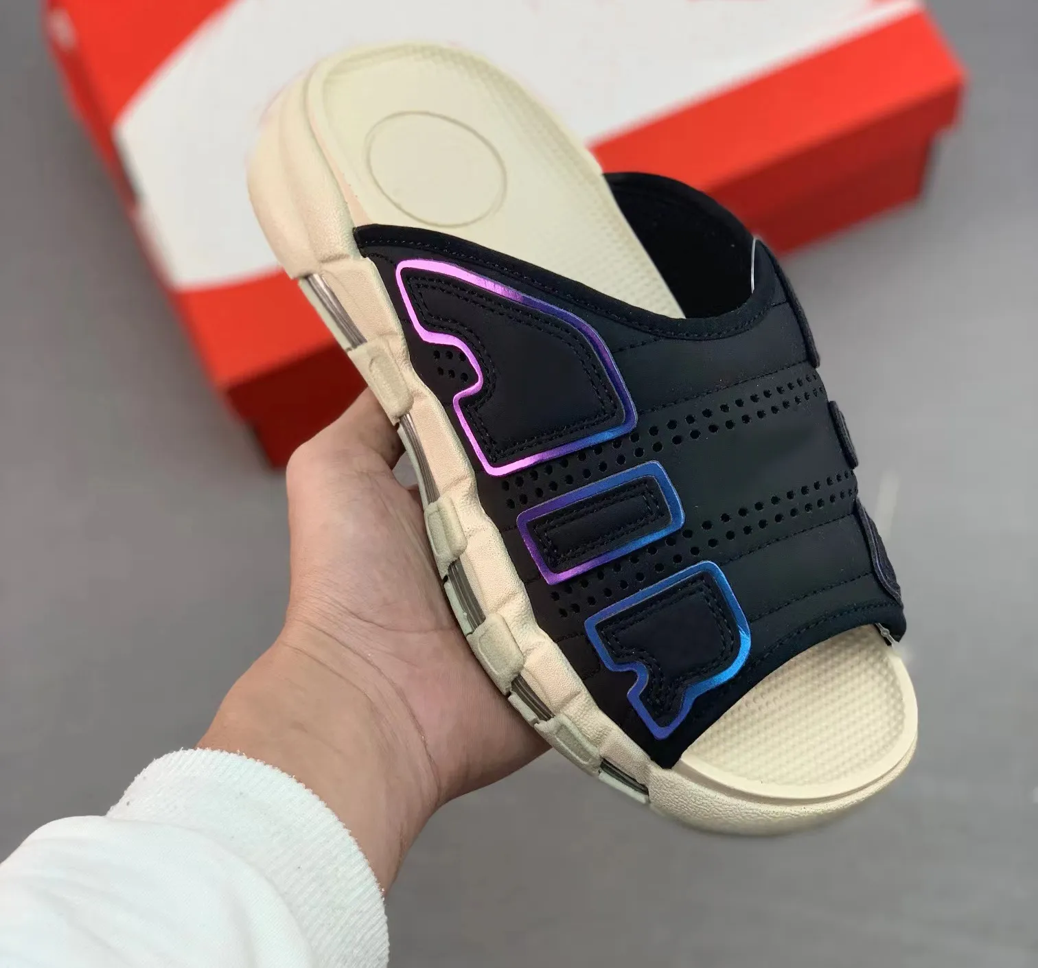 

More Uptempos Slides Men Women Black White Sports Slippers Pippen Sandles