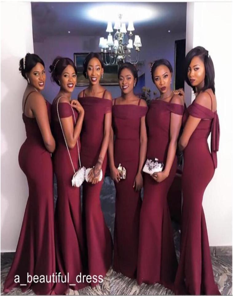 

Wedding Party Events Sexy Mermaid Off Shoulder Burgundy Cheap Long Modest Bridesmaid Dresses Plus Size Prom Dresses Formal Dresses6891583