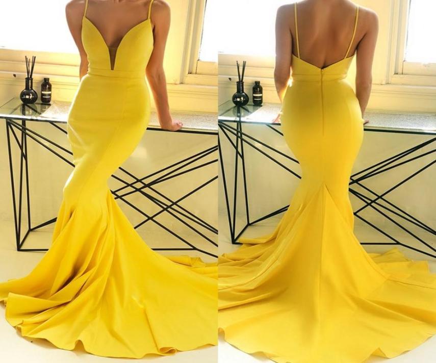 

Yellow Elegant Straps Spaghetti Mermaid Long Prom Dresses 2020 New Cheap Sexy Backless Satin Long Sweep Train Evening Party Dress 5876841, Light sky blue